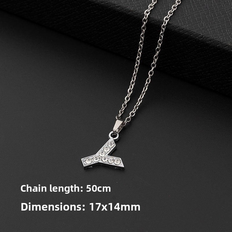 Stainless Steel Letter Necklace with Diamond Pendant