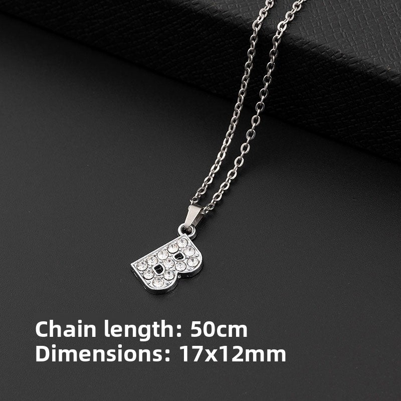 Stainless Steel Letter Necklace with Diamond Pendant