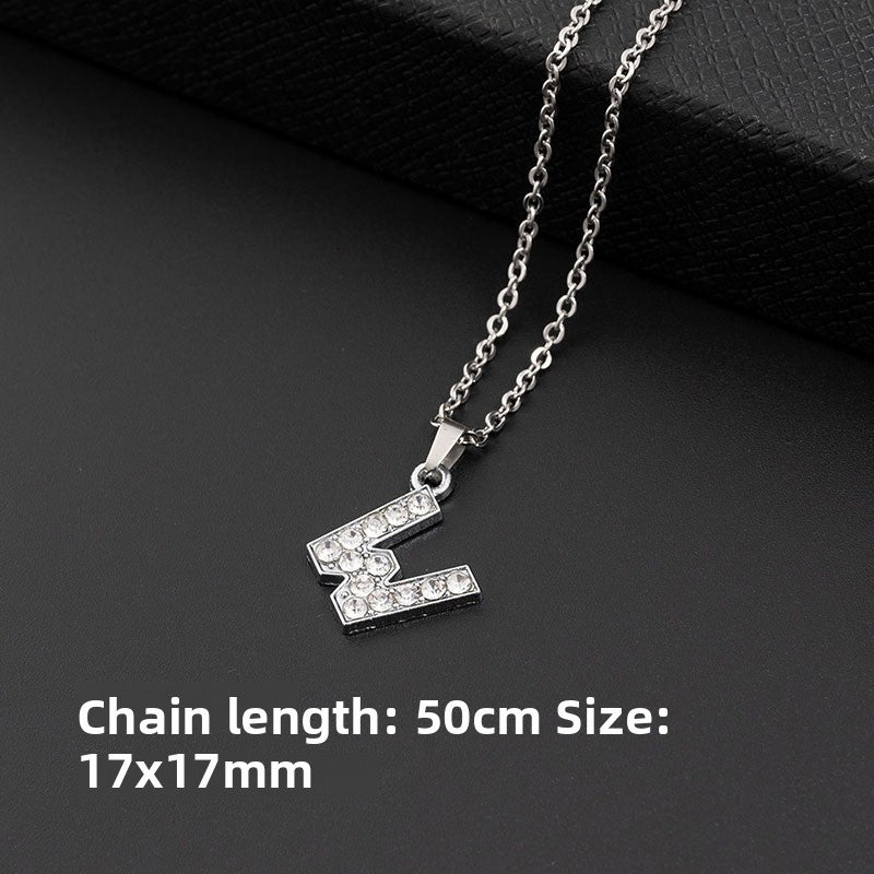 Stainless Steel Letter Necklace with Diamond Pendant