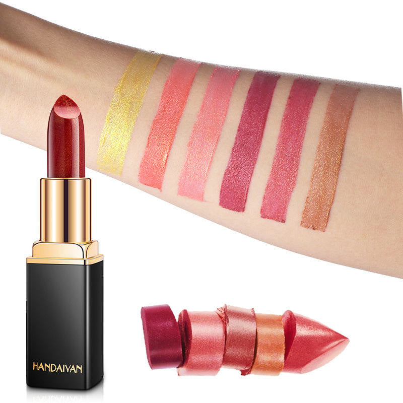 Metallic pearlescent temperature-variable lipstick
