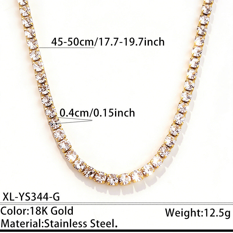 Stainless Steel Rhinestone Tennis Chain Necklace