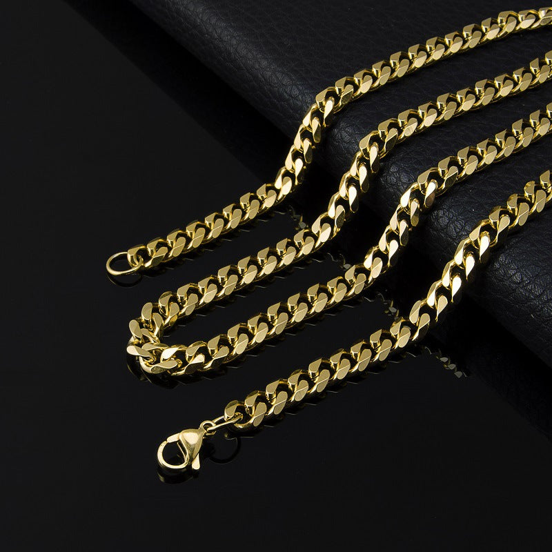 Simple Stainless Steel Six-Sided Cuban Chain Necklace Hip Hop Jewelry