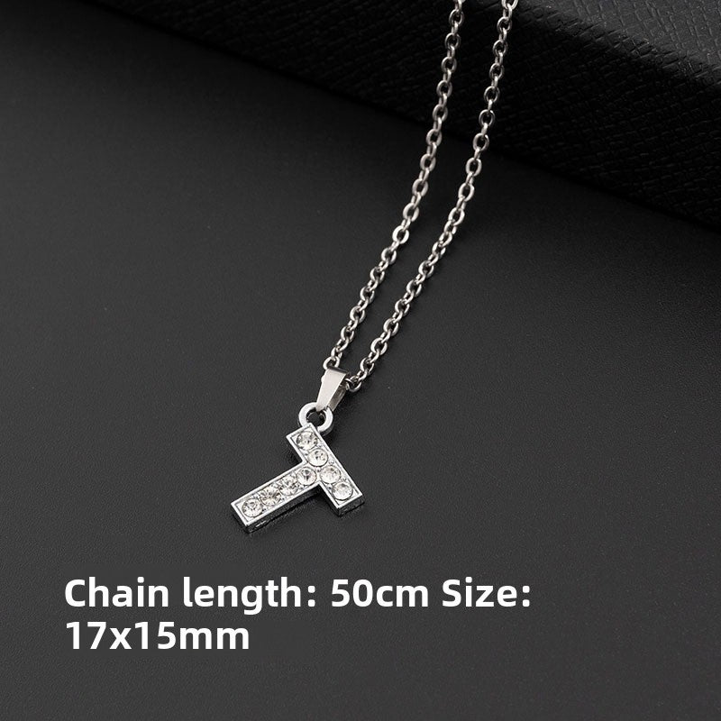 Stainless Steel Letter Necklace with Diamond Pendant