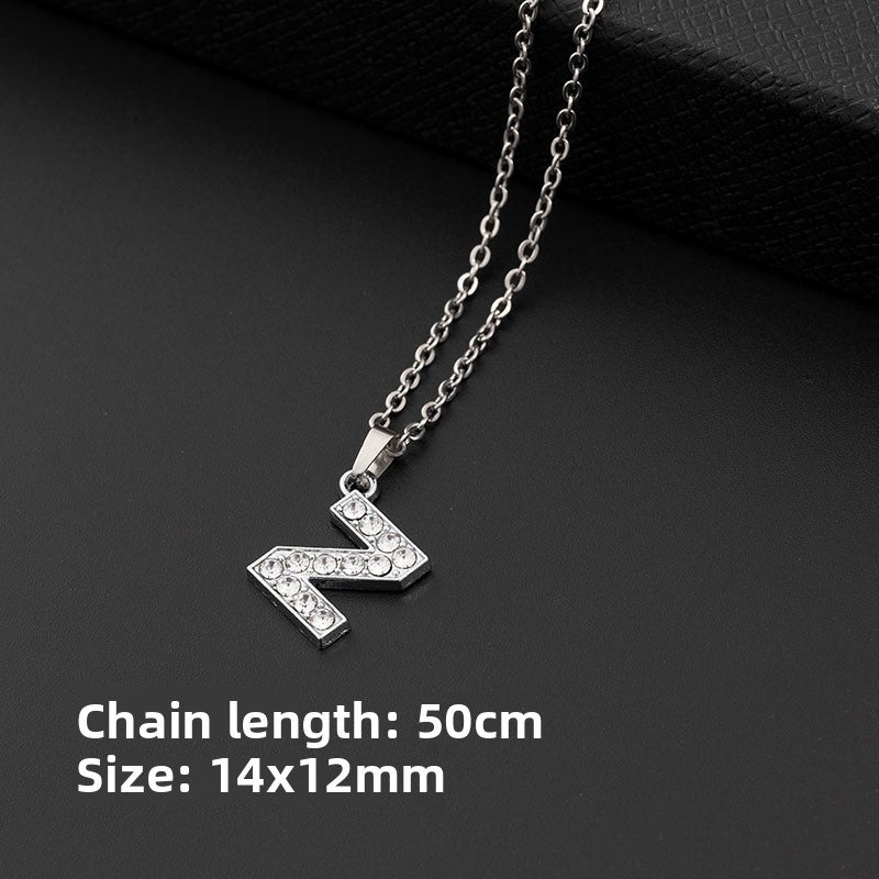 Stainless Steel Letter Necklace with Diamond Pendant