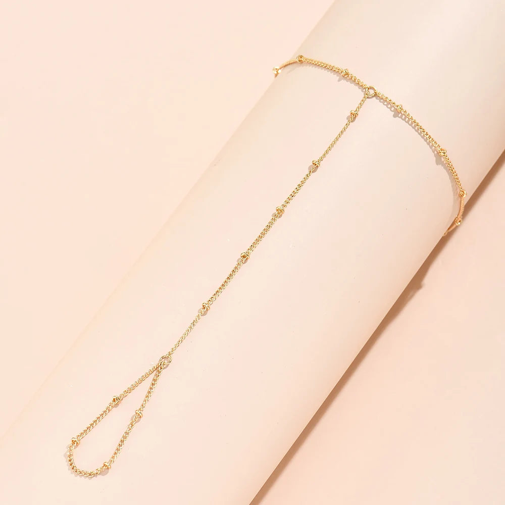 Creative Tiny Chain Bracelet Finger Rings For Women Gold Color Link Chains Connecting Hand Harness Bracelets Jewelry Gift