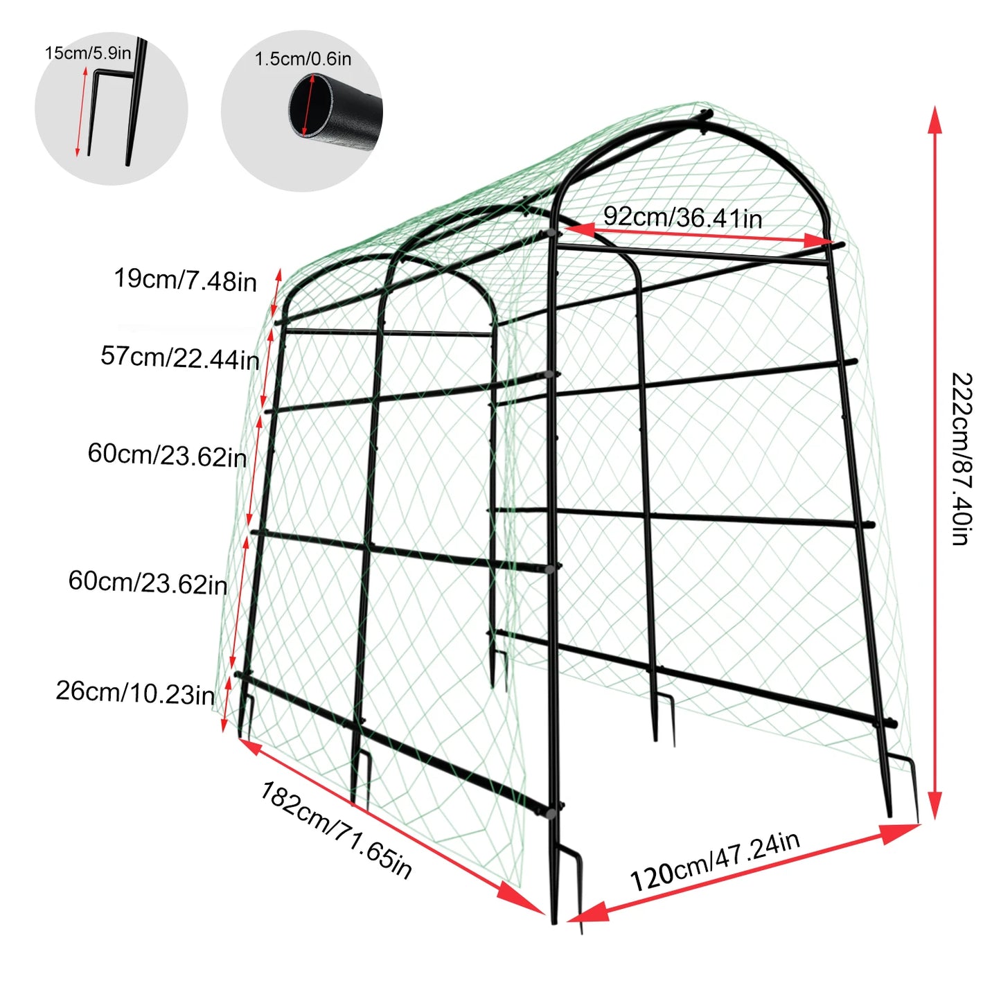 160/220CM Tall Garden Arch Trellis Metal Plant Cucumber Support Trellis Archway for Outdoor Yard Lawn Tunnel Trellis, 1PCS