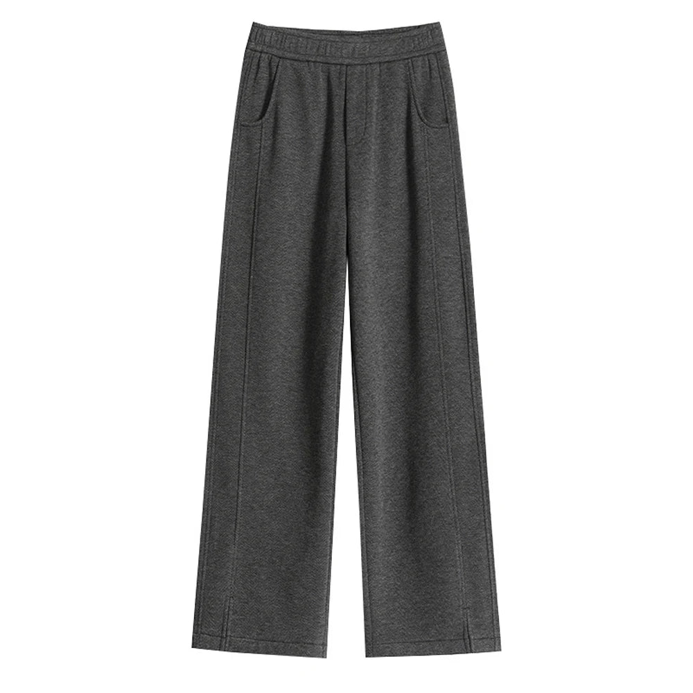 European apricot wide leg pants for women’s autumn new high-end fashion plus size straight leg split casual banana pants