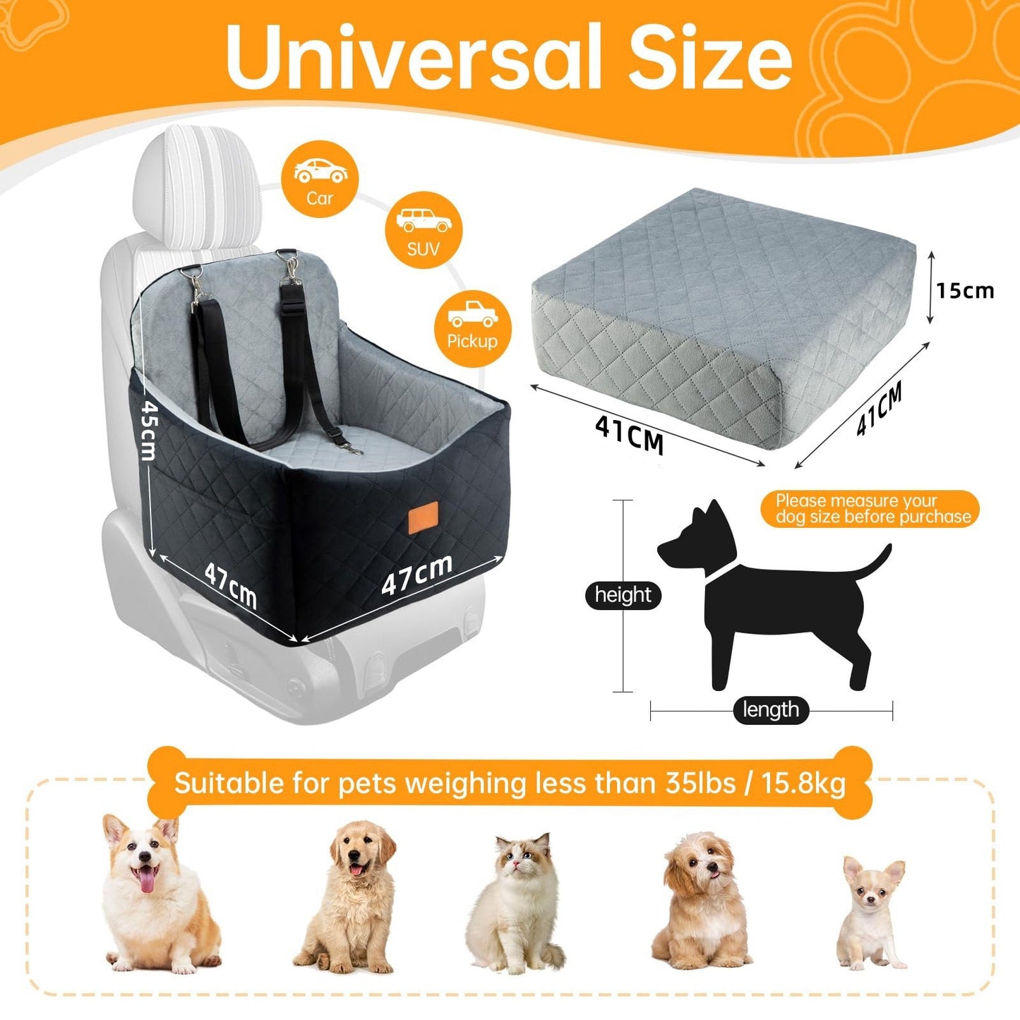 Washable Pet Car Bed with Elevated Bottom