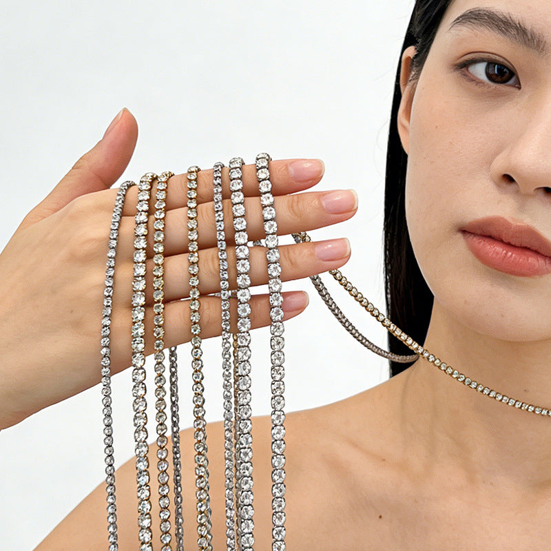 Stainless Steel Rhinestone Tennis Chain Necklace