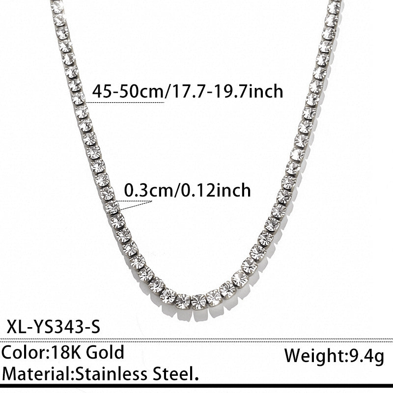 Stainless Steel Rhinestone Tennis Chain Necklace