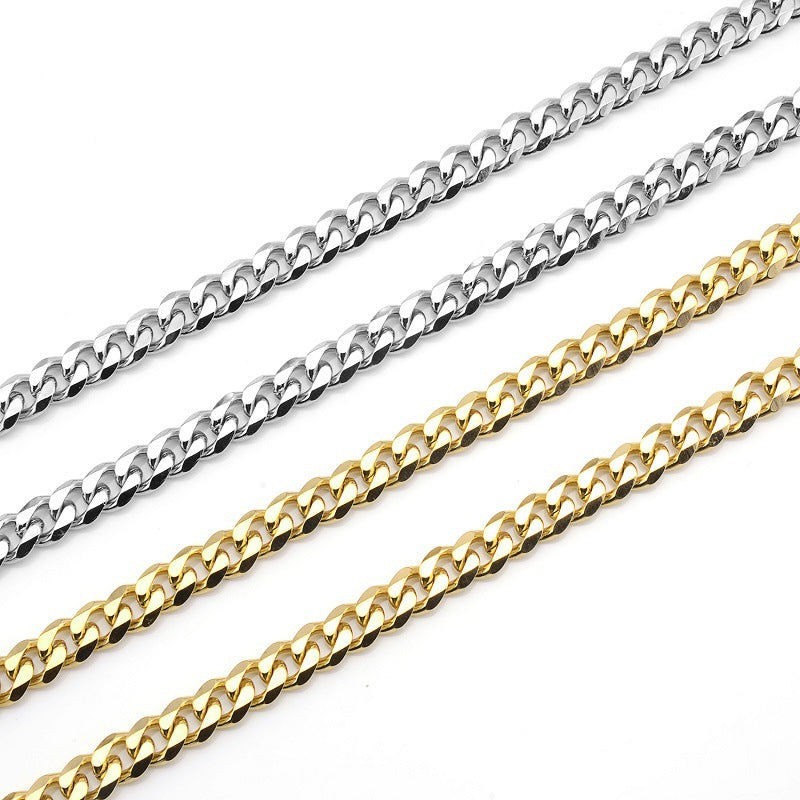 Simple Stainless Steel Six-Sided Cuban Chain Necklace Hip Hop Jewelry
