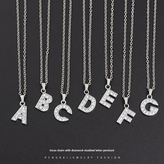 Stainless Steel Letter Necklace with Diamond Pendant
