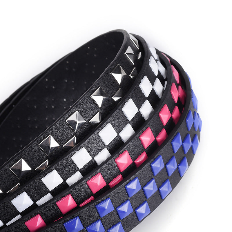 Decorative Rivet Wide Leather Belt