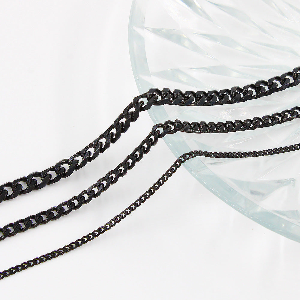 Simple Stainless Steel Six-Sided Cuban Chain Necklace Hip Hop Jewelry