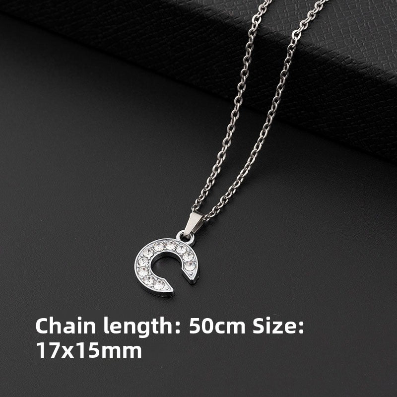 Stainless Steel Letter Necklace with Diamond Pendant