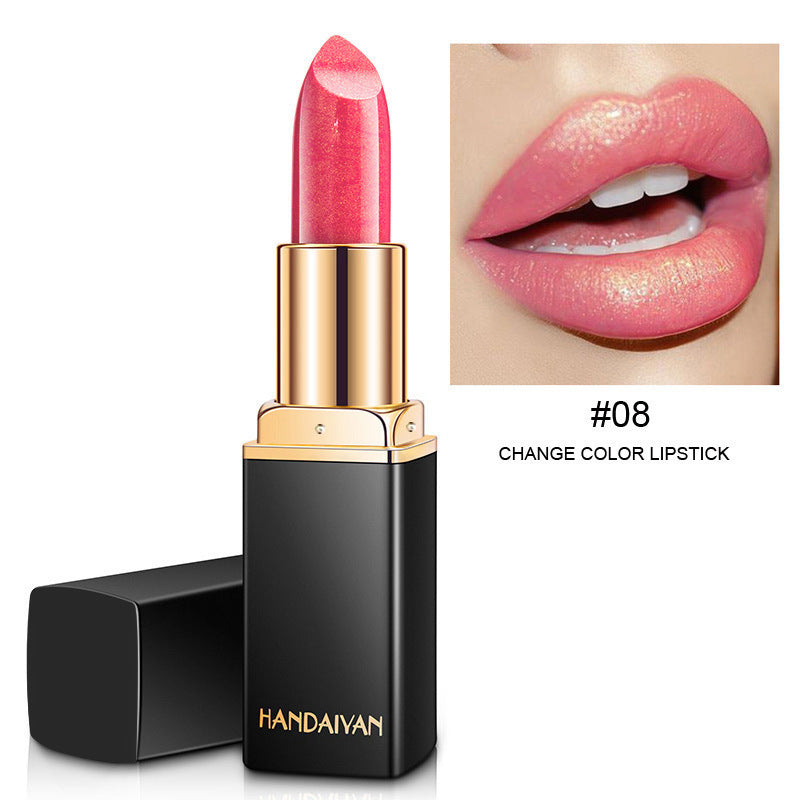 Metallic pearlescent temperature-variable lipstick