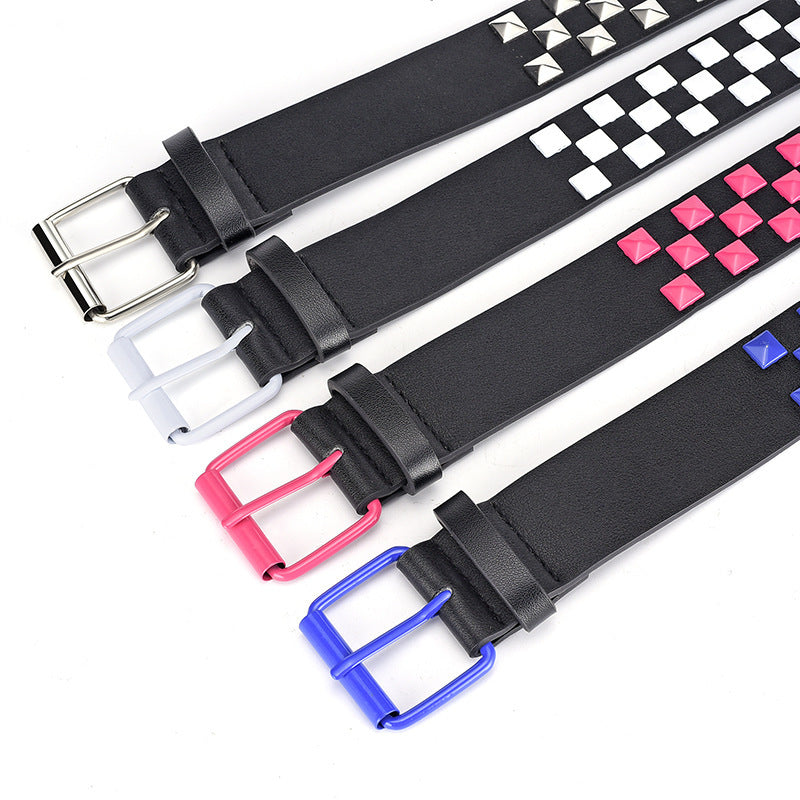 Decorative Rivet Wide Leather Belt