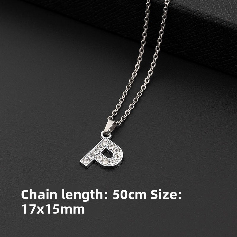 Stainless Steel Letter Necklace with Diamond Pendant