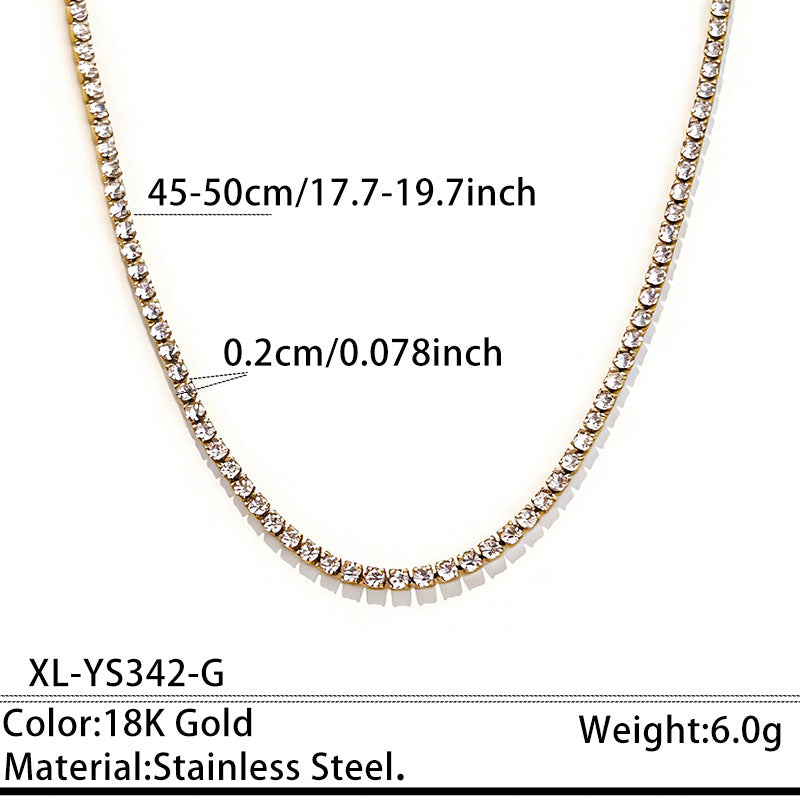 Stainless Steel Rhinestone Tennis Chain Necklace