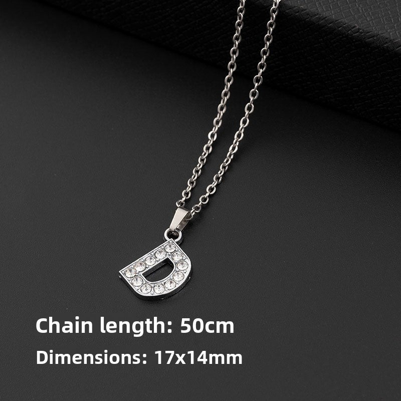 Stainless Steel Letter Necklace with Diamond Pendant