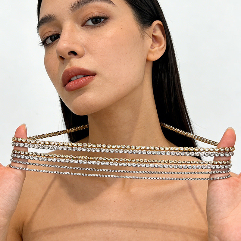 Stainless Steel Rhinestone Tennis Chain Necklace