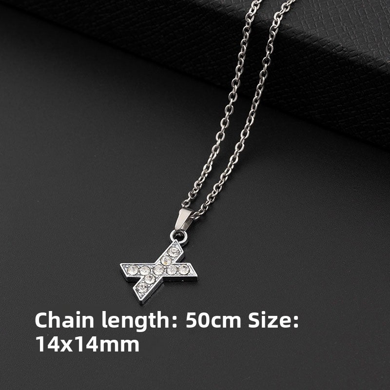Stainless Steel Letter Necklace with Diamond Pendant