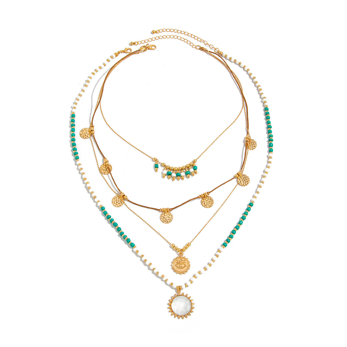 Bohemian Sun Pendant Layered Choker Necklace