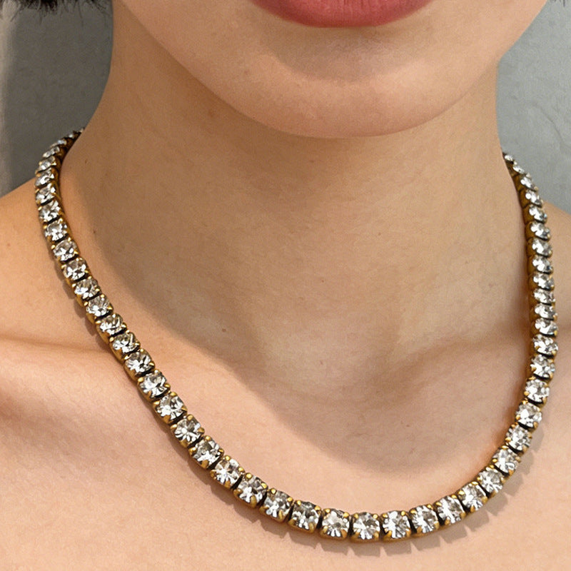 Stainless Steel Rhinestone Tennis Chain Necklace