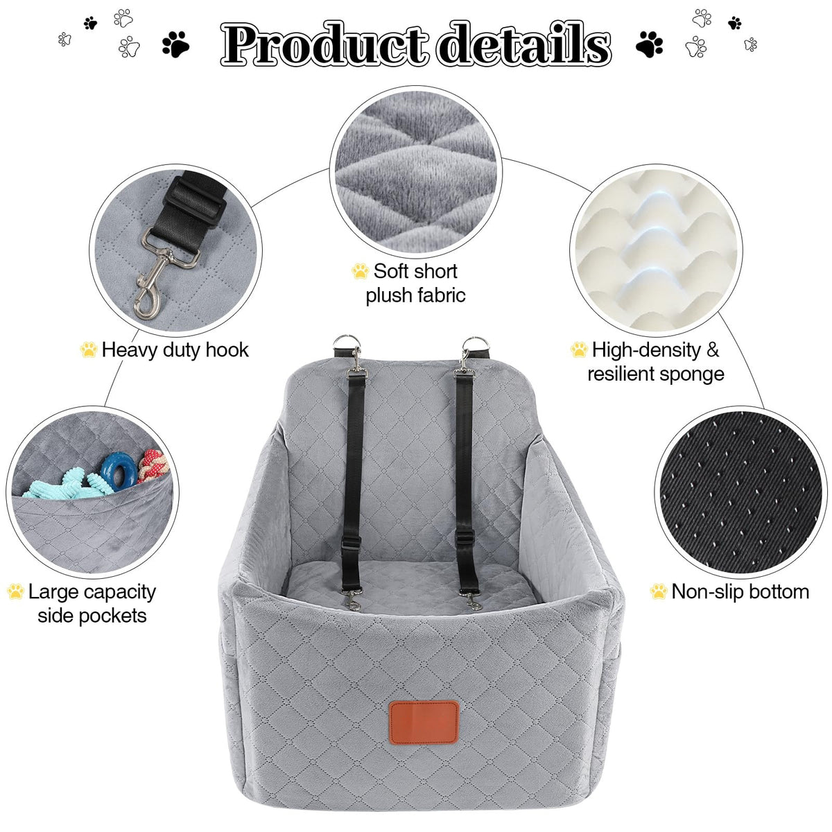 Washable Pet Car Bed with Elevated Bottom