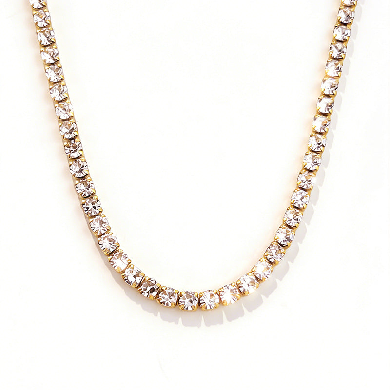 Stainless Steel Rhinestone Tennis Chain Necklace