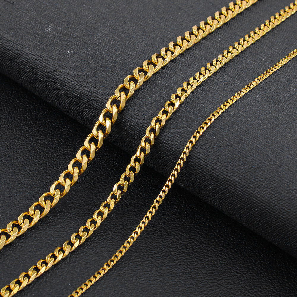 Simple Stainless Steel Six-Sided Cuban Chain Necklace Hip Hop Jewelry
