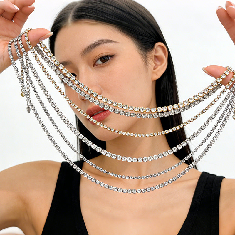 Stainless Steel Rhinestone Tennis Chain Necklace