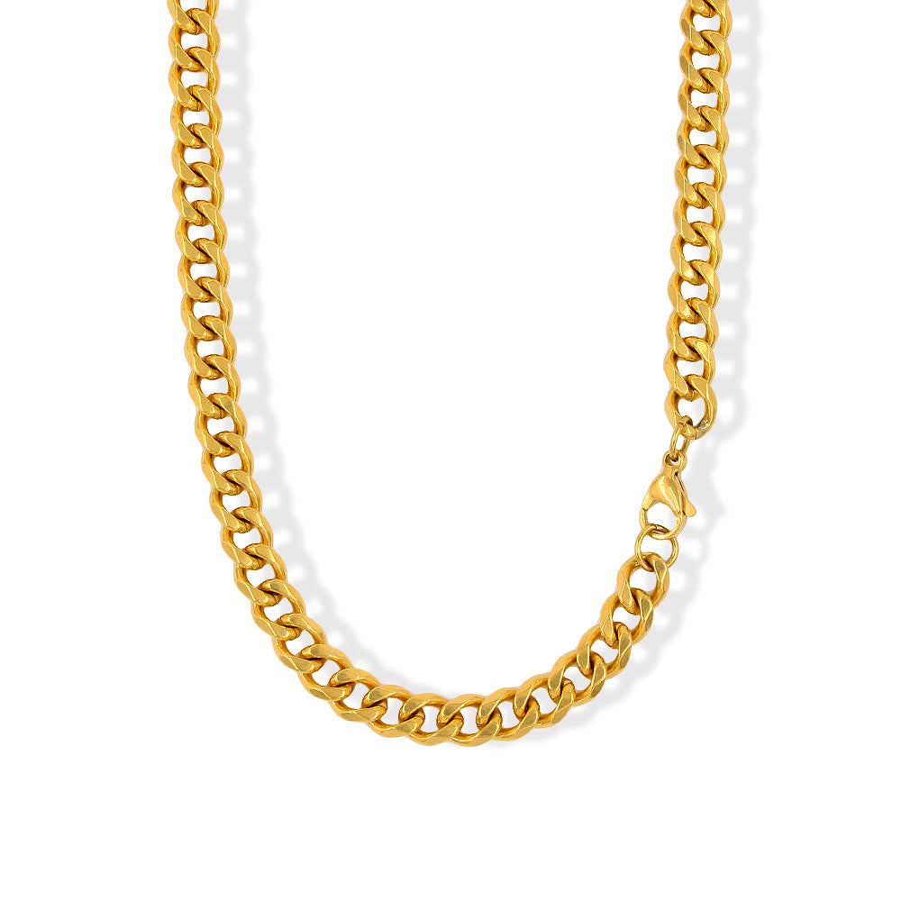 Simple Stainless Steel Six-Sided Cuban Chain Necklace Hip Hop Jewelry