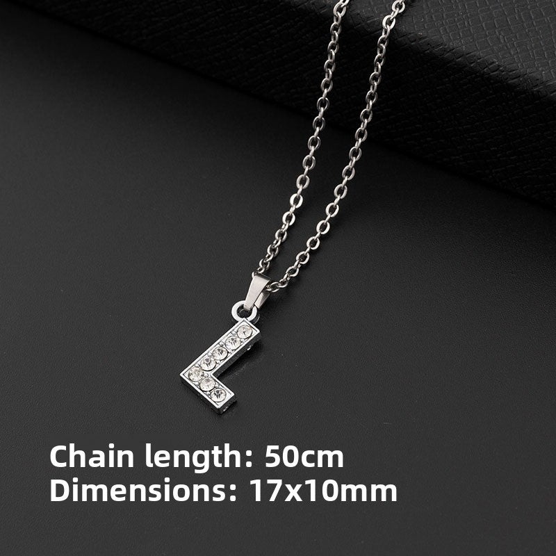 Stainless Steel Letter Necklace with Diamond Pendant