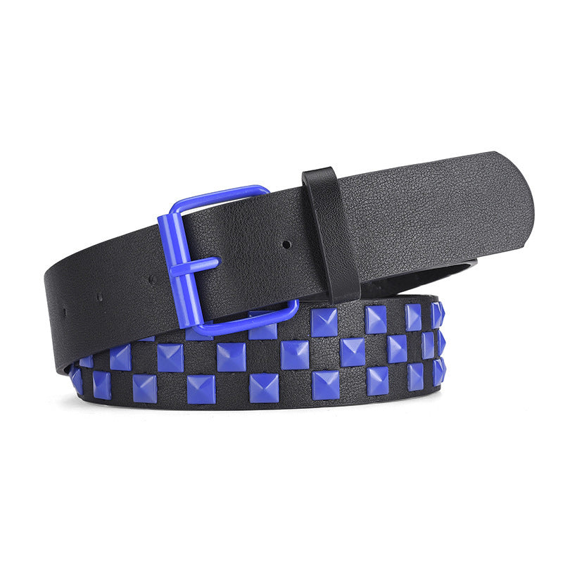 Decorative Rivet Wide Leather Belt