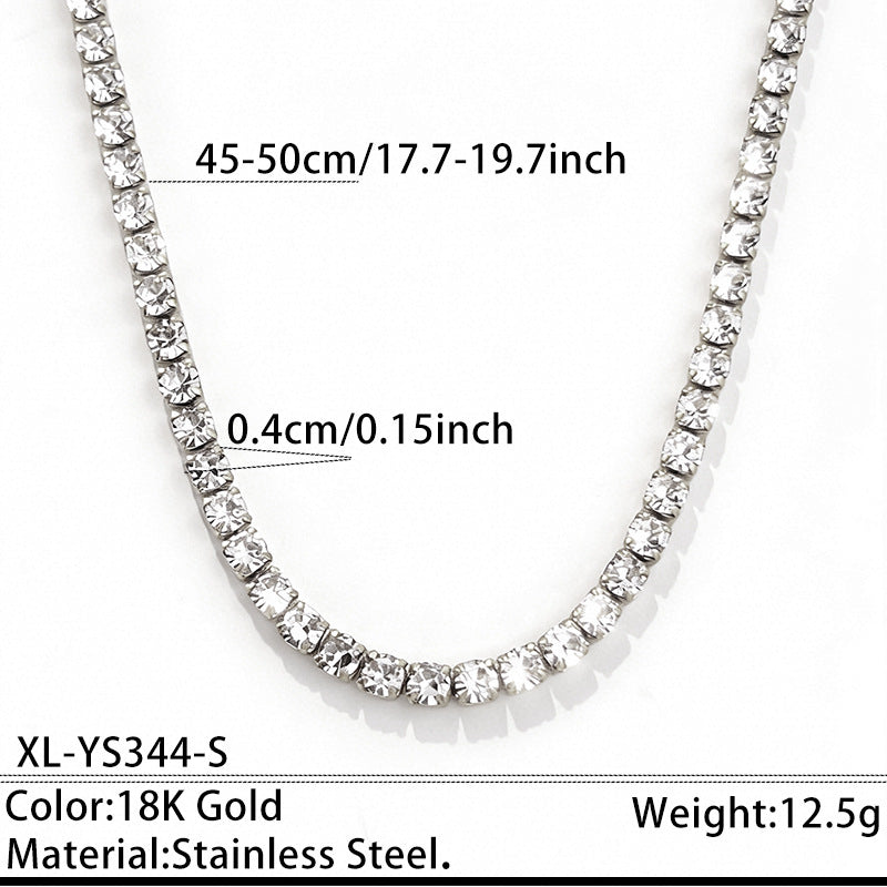 Stainless Steel Rhinestone Tennis Chain Necklace
