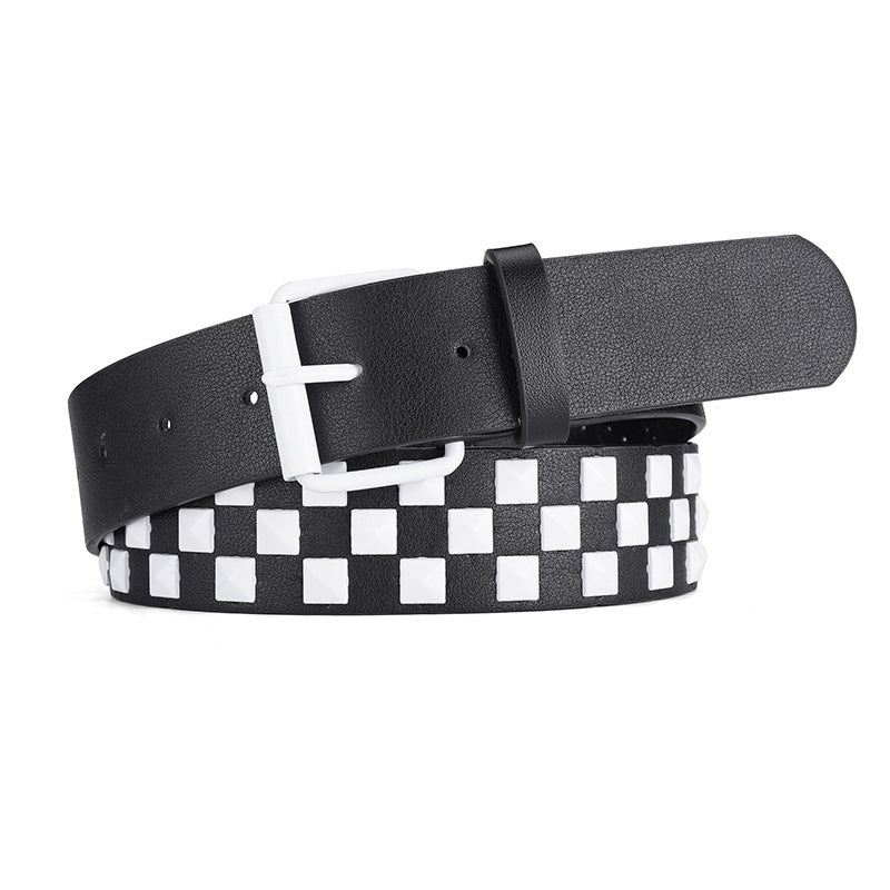 Decorative Rivet Wide Leather Belt