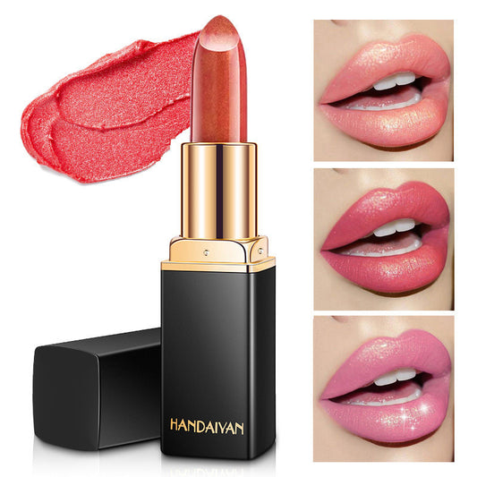 Metallic pearlescent temperature-variable lipstick