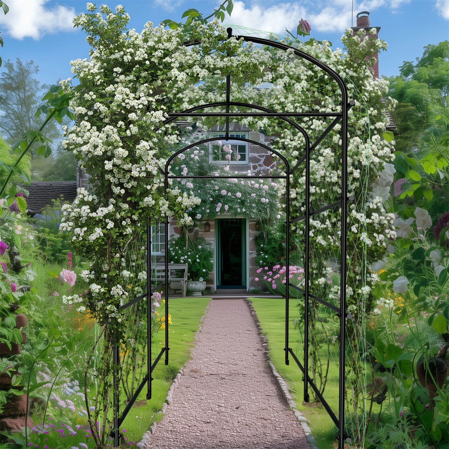160/220CM Tall Garden Arch Trellis Metal Plant Cucumber Support Trellis Archway for Outdoor Yard Lawn Tunnel Trellis, 1PCS