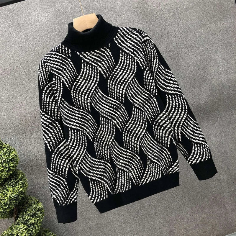 Autumn Winter T-Shirts Men Turtleneck Printing Plus Velvet Thicken Fashion Long Sleeve Loose Warm Pullovers Bottoming Shirt Tops