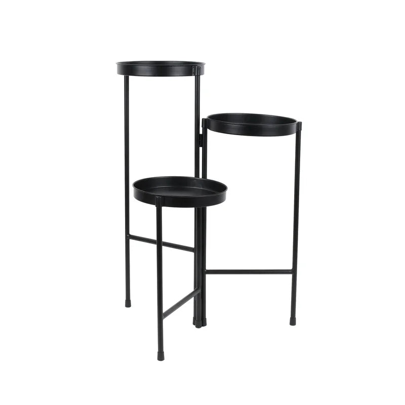 Black Metal 3 Tier Plant Stand Indoor Outdoor Flower Display Storage Rack Collapsible Design Durable Iron Construction Elegant