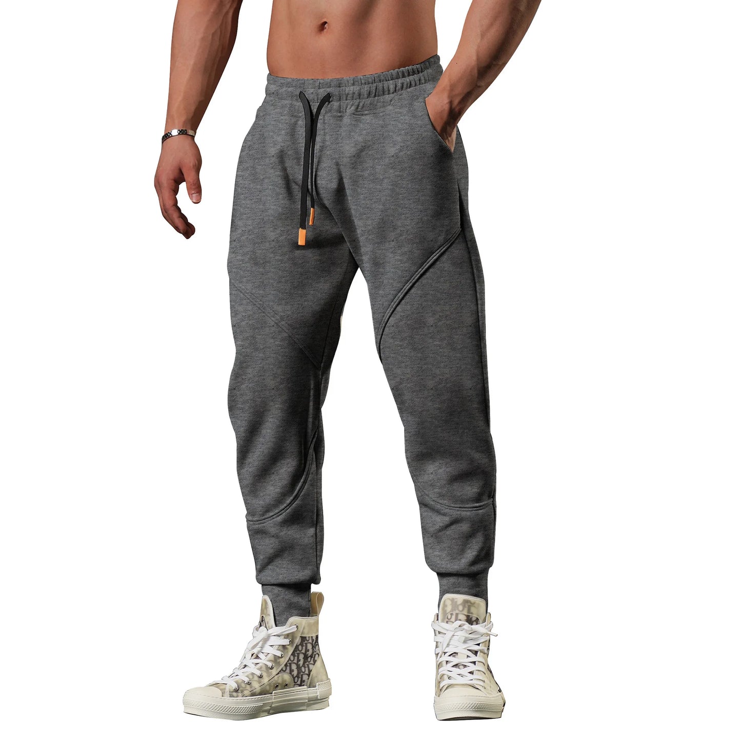 2028 New Men’s sports casual trousers winter loose thick outdoor running cuff sweatpants gym American basketball training pants